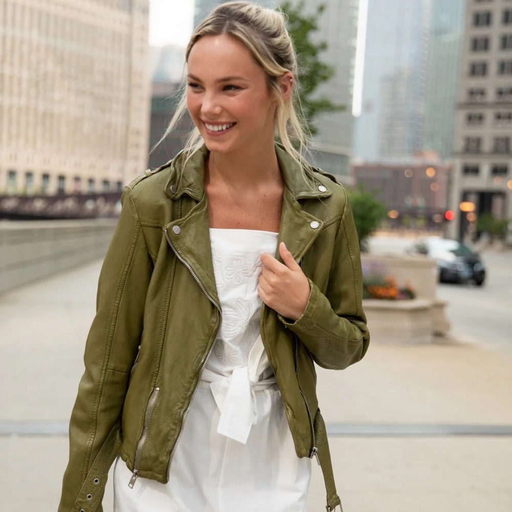 Mauritius Olive Green Leather Jacket - Women